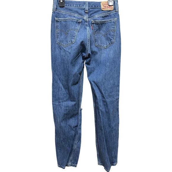 Levi's Low Pro Straight Jeans Women 25 Blue Distressed Ripped Knee Denim Pants - Picture 2 of 9